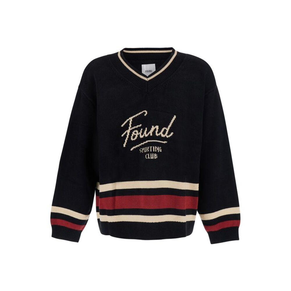 Found Men Black V-Neck Sweater With Front Lettering In Cotton Blend For Men